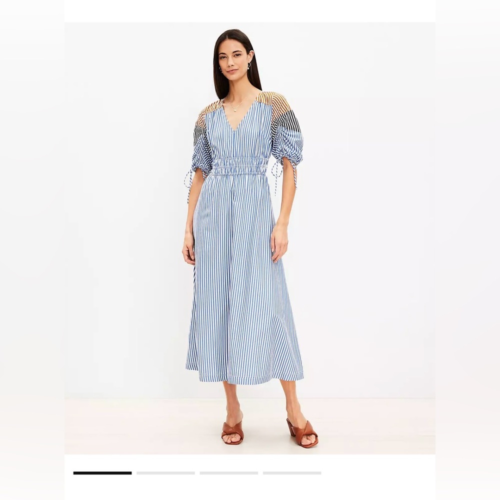 Loft Midi puff sleeve spring dress, size Large.